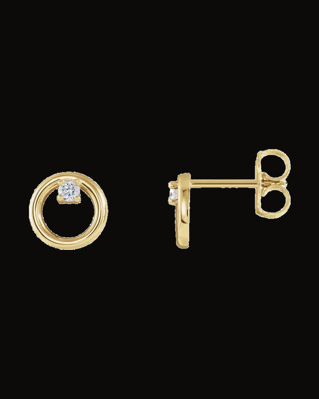 0.06 CTW Natural Diamond Circle Stud Earrings With Backs — 14K Yellow Gold