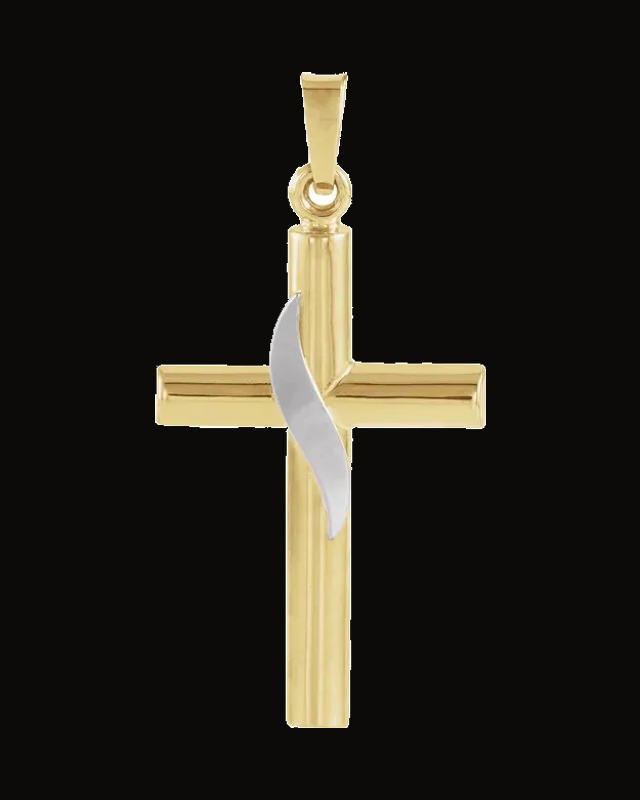 Two Tone Hollow Cross Pendant — Rhodium-Plated on 14K Yellow & White Gold