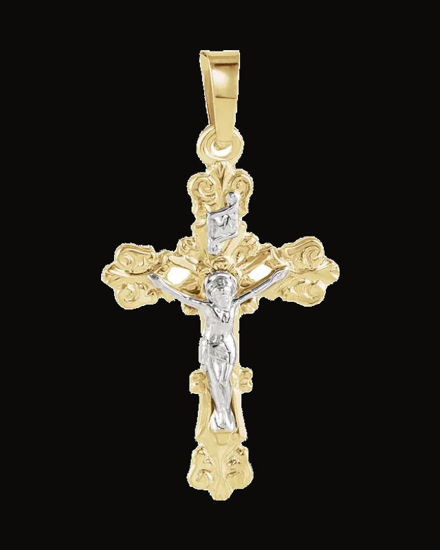 Crucifix Pendant — Rhodium-Plated on 14K Yellow & White Gold