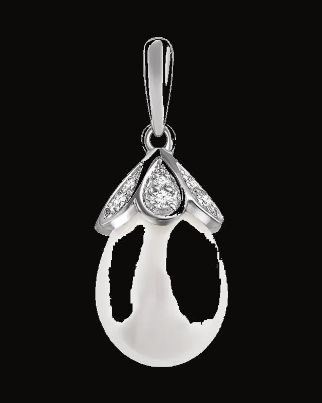 Cultured White Freshwater Pearl And 1/8 CTW Natural Diamond Pendant — Rhodium-Plated on 14K White Gold