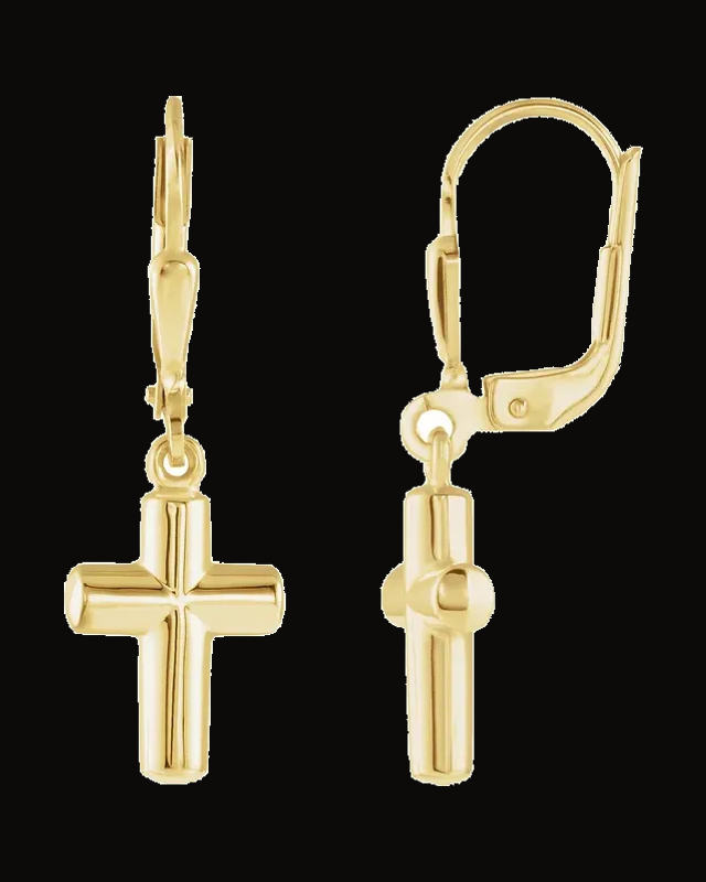 Cross Earrings — 14K Yellow Gold