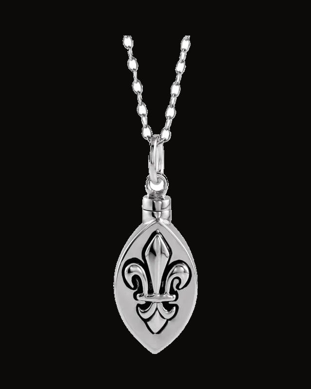 Fleur-de-lis Ash Holder Necklace — Rhodium-Plated on Sterling Silver