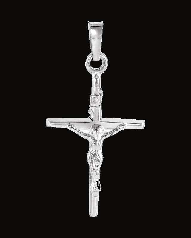 Crucifix Pendant — Rhodium-Plated on 14K White Gold