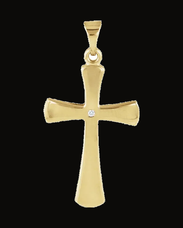 0.005 Ct Natural Diamond Cross Pendant — 14K Yellow Gold