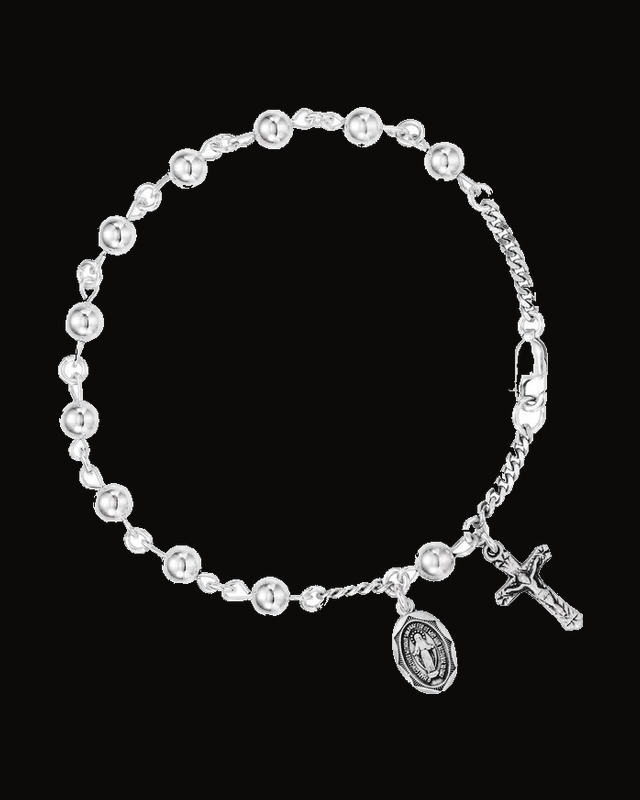 Crucifix & Medal Rosary Bracelet — Sterling Silver