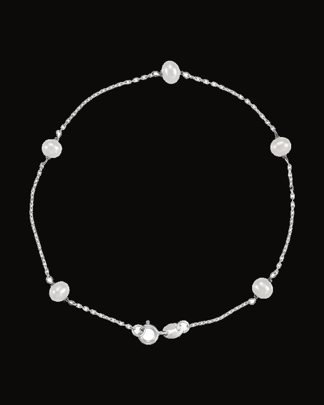 Cultured White Pearl Station Bracelet — Rhodium-Plated on 14K White Gold · Cultured Freshwater Pearl