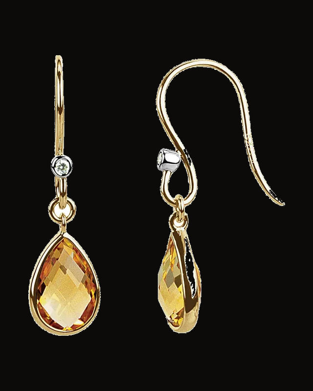 Natural Citrine And 0.02 CTW Natural Diamond Earrings — 14K Yellow Gold