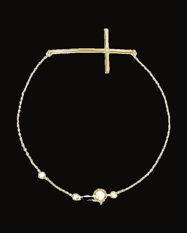 0.02 Ct Natural Diamond Sideways Cross Bracelet — 14K Yellow Gold · 0.025 CT