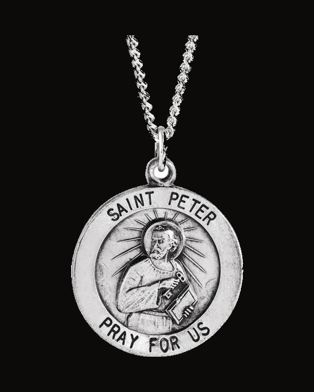 St. Peter the Apostle Medal Necklace or Pendant — Rhodium-Plated on Sterling Silver