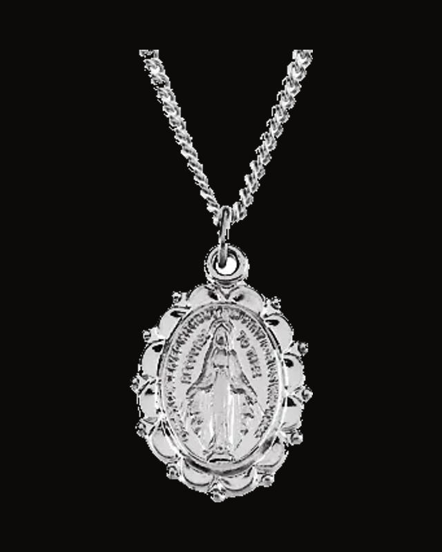 Oval Miraculous Medal Necklace — Rhodium-Plated on Sterling Silver