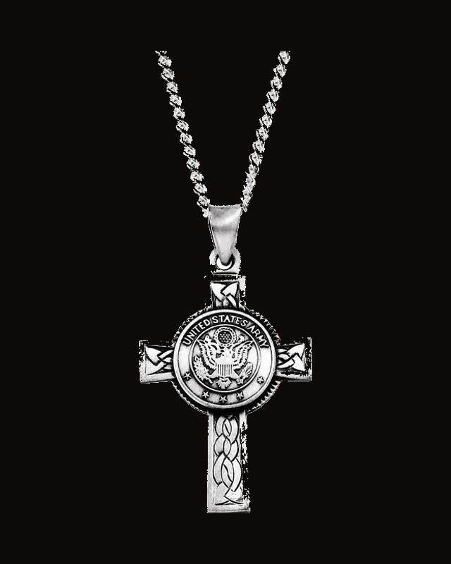 U.S. Army Cross Necklace or Pendant — Rhodium-Plated on Sterling Silver