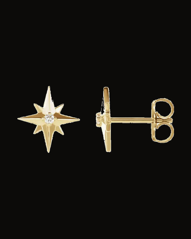 0.03 CTW Natural Diamond Star Earrings — 14K Yellow Gold