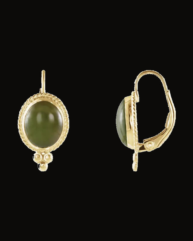 Natural Nephrite Jade Earrings — 14K Yellow Gold