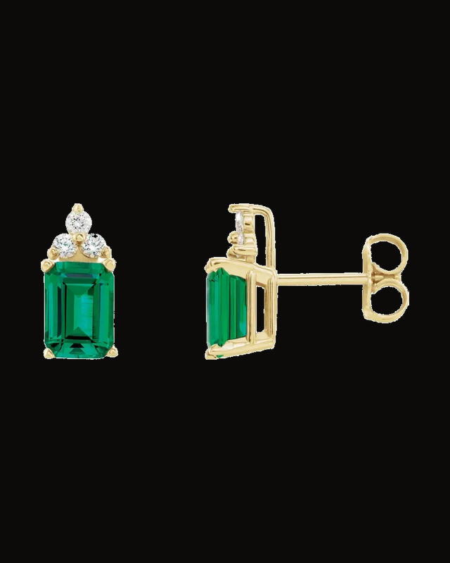 Lab-Grown Emerald And Natural Diamond Earring — 14K Yellow Gold · 1/10 CTW