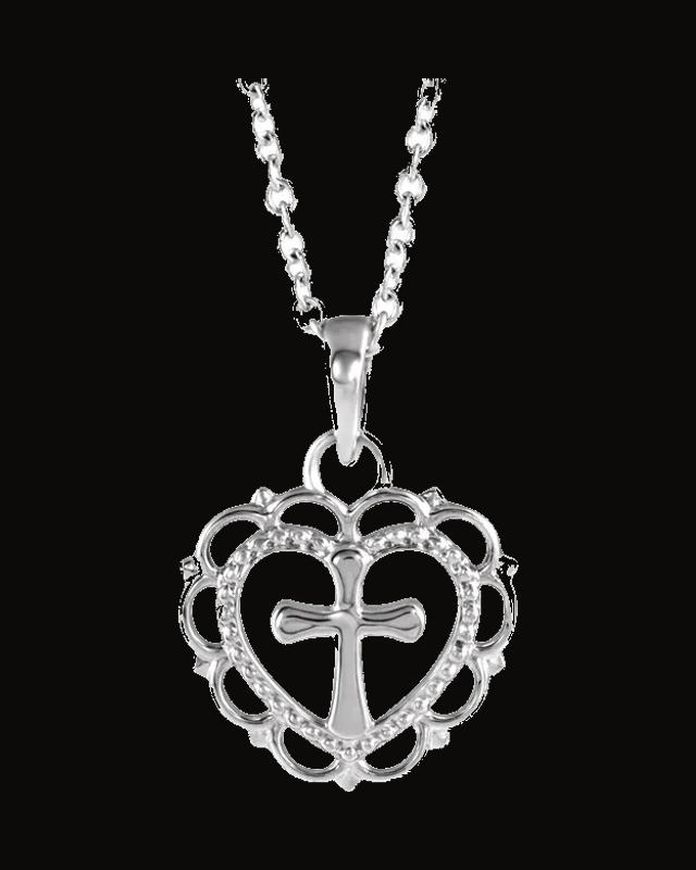 Youth Heart with Cross Necklace or Pendant — Sterling Silver