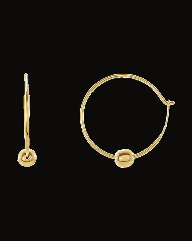 Youth Hoop Earrings With Bead — 14K Yellow / White Gold