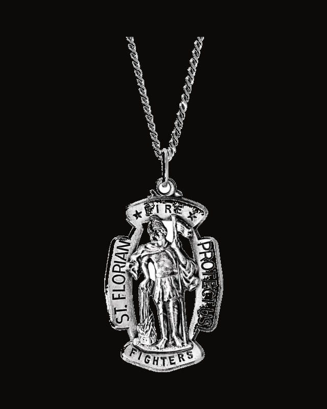 St. Florian Medal Necklace or Pendant — Rhodium-Plated on Sterling Silver