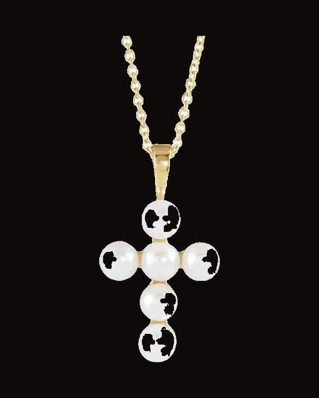Pearl Cross Necklace or Pendant — 14K Yellow Gold