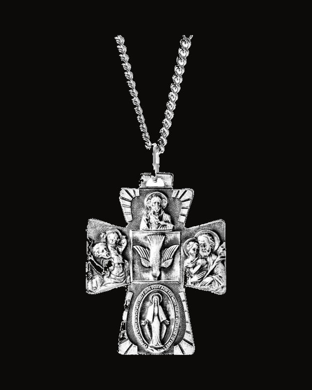 Four-Way Cross Medal Necklace or Pendant — Rhodium-Plated on Sterling Silver
