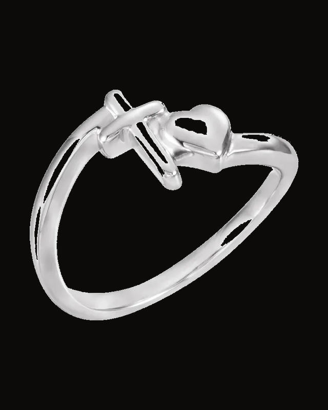 Cross & Heart Chastity Ring — Sterling Silver · 8.8 mm