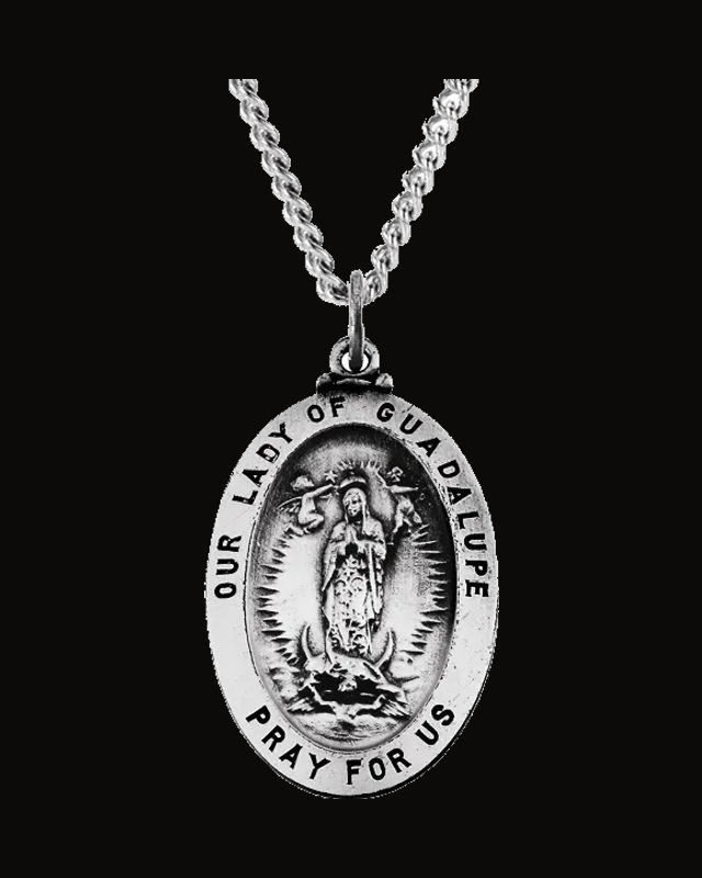Oval Our Lady Of Guadalupe Medal Necklace — Rhodium-Plated on Sterling Silver