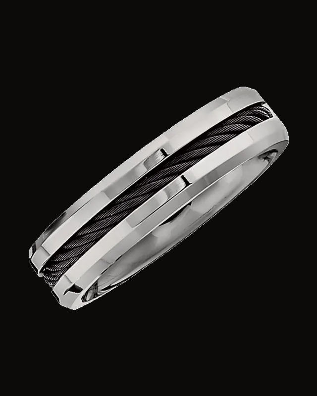 Beveled-Edge Black Cable Inlay Standard-Fit Band — Titanium · 6 mm