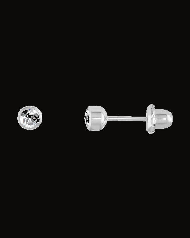 Bezel-Set Imitation Cubic Zirconia Earrings — Titanium · 4 mm