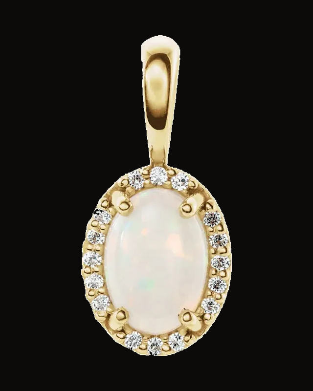 Natural Opal And 0.04 CTW Natural Diamond Halo-Style Pendant — 14K Yellow Gold