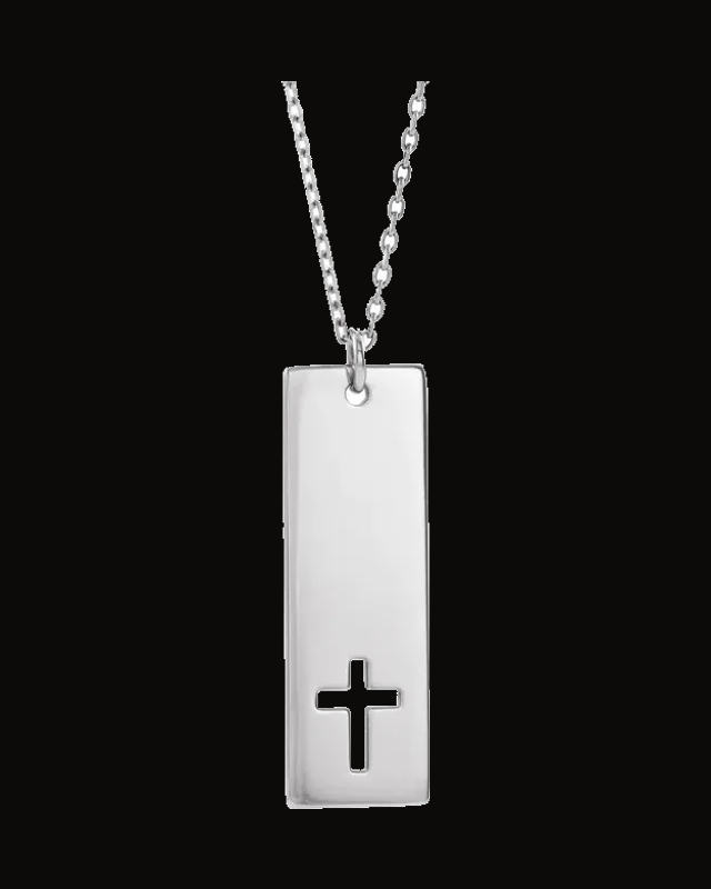 Engravable Pierced Cross Bar Necklace or Pendant