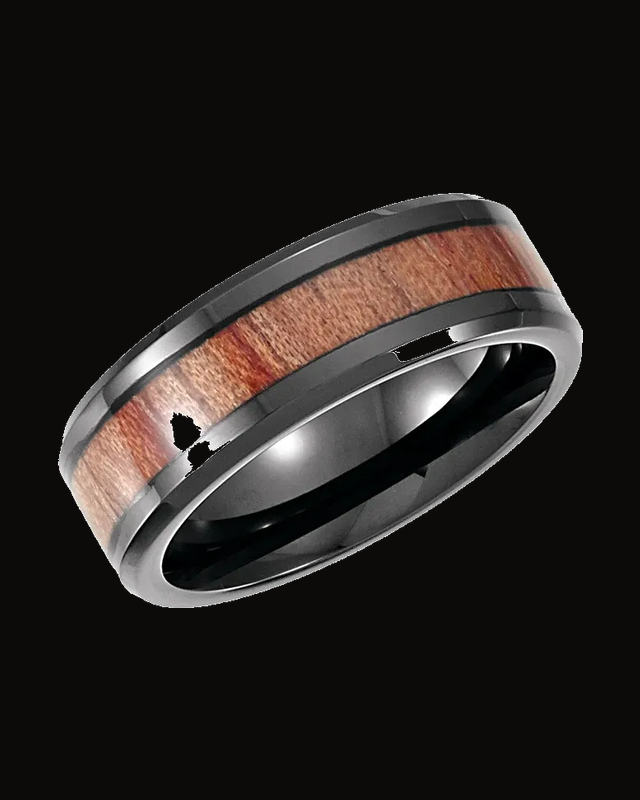 Casted Wood Inlay Comfort-Fit Band With Black Pvd — Cobalt · 8 mm