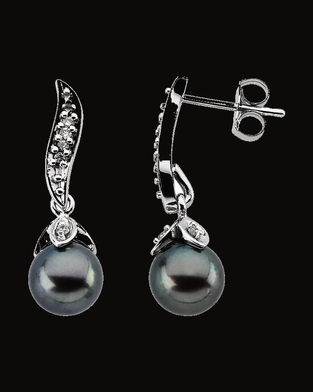 Cultured Black Akoya Pearl Earrings — Rhodium-Plated on 14K White Gold