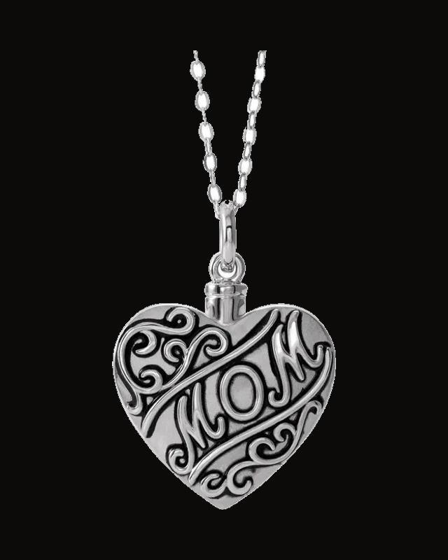 Mom Heart Ash Holder Necklace — Rhodium-Plated on Sterling Silver