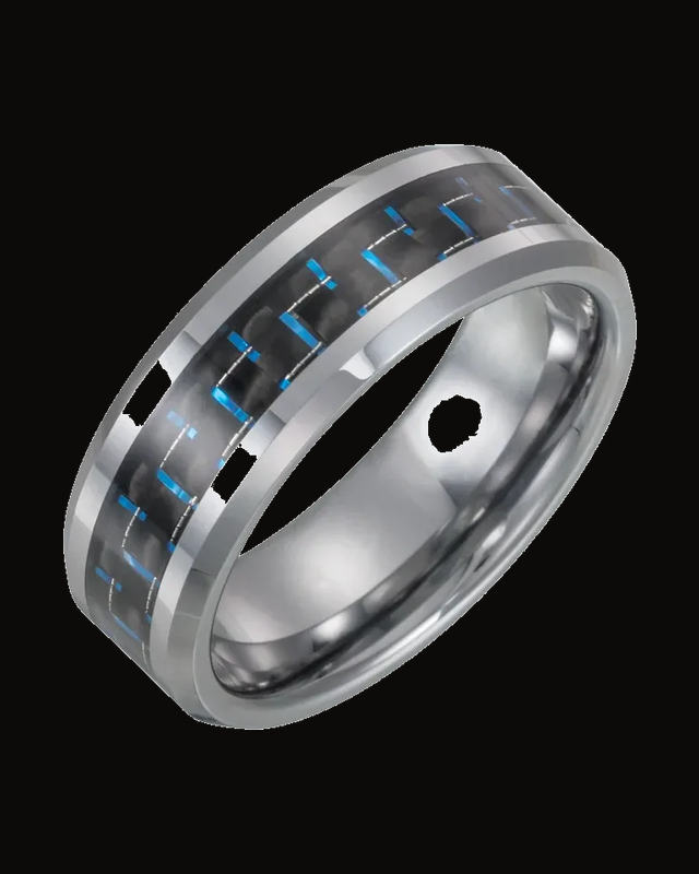Beveled-Edge Carbon Fiber Inlay Comfort-Fit Band — Tungsten · 8 mm