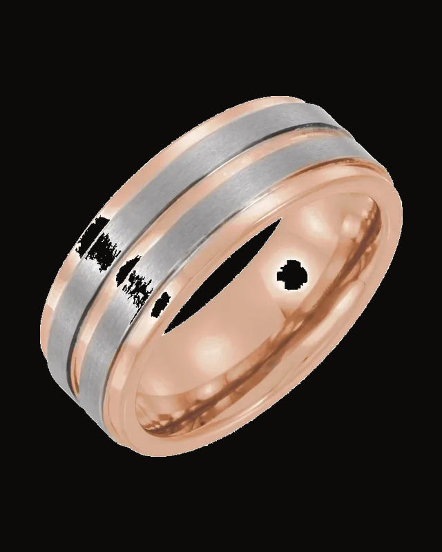 Grooved Comfort-Fit Band With 18K Rose Gold Pvd — 18K Rose Gold PVD Tungsten · 8 mm