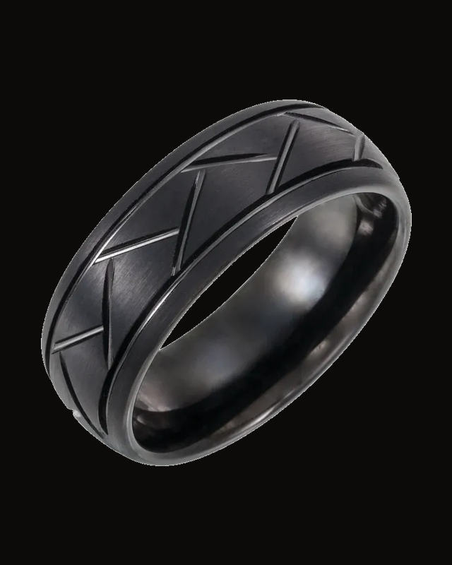 Patterned Comfort-Fit Band With Black Pvd — Black PVD Tungsten · 8 mm