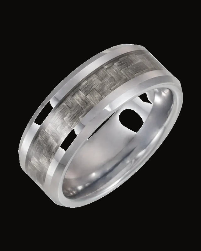 Beveled-Edge Carbon Fiber Inlay Comfort-Fit Band — Tungsten