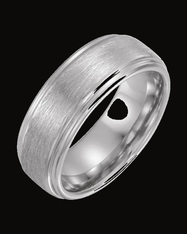 Stepped-Edge Comfort-Fit Flat Band with Brush Finish — Cobalt · 8 mm