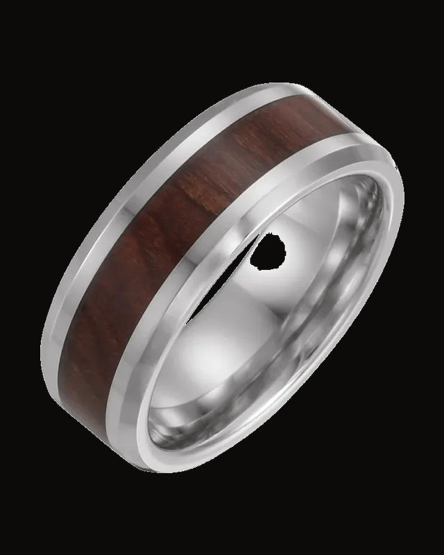 Beveled-Edge Manmade Wood Inlay Comfort-Fit Band — Cobalt · 8 mm