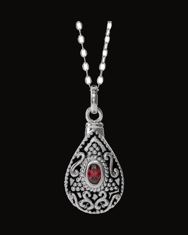 Tear Ash Holder Birthstone Necklace — Rhodium-Plated on Sterling Silver · 6 x 4 mm