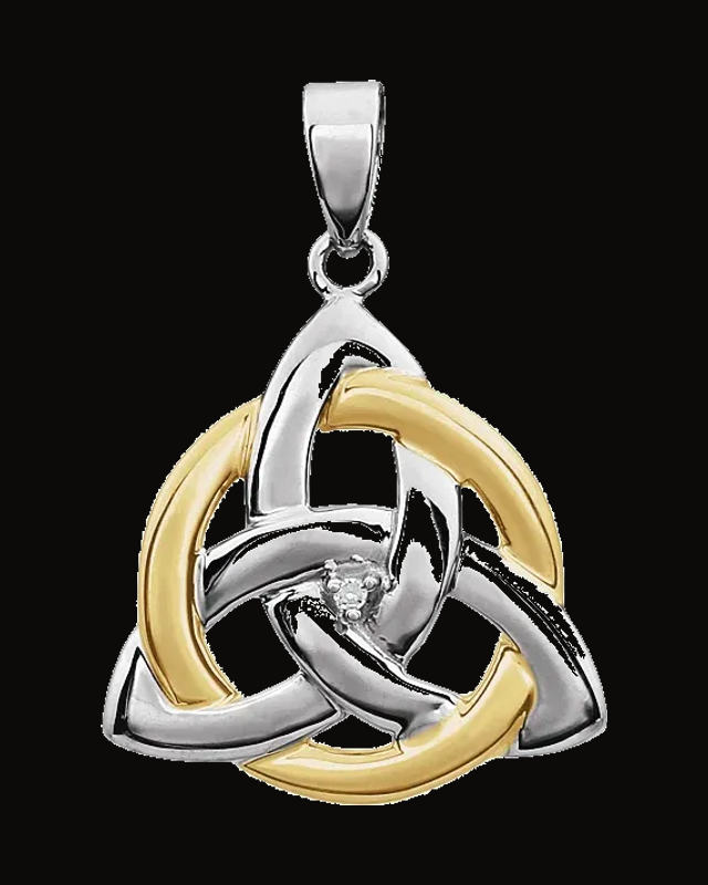 0.004 Ct Natural Diamond Celtic-Inspired Pendant — Rhodium-Plated on 14K White & Yellow Gold