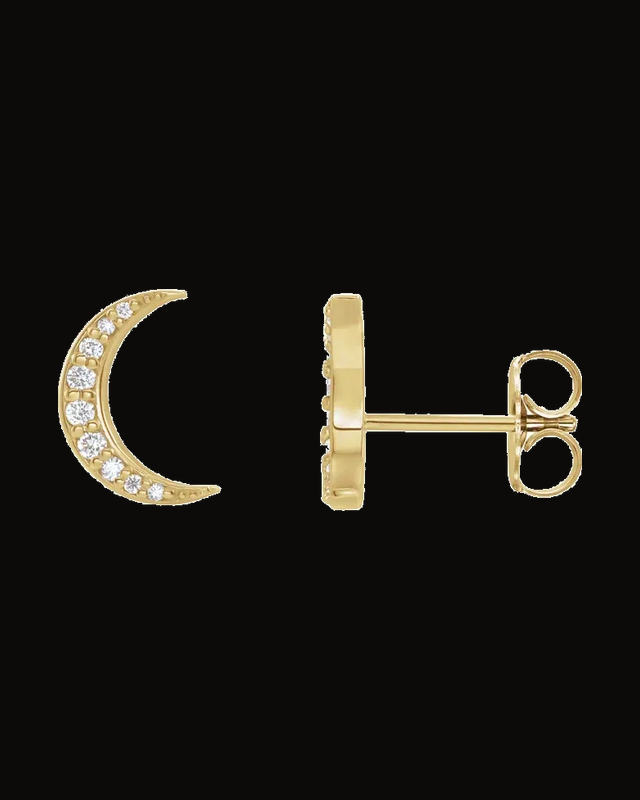 Crescent Moon Earrings — 14K Yellow / White Gold · 1/10 CTW