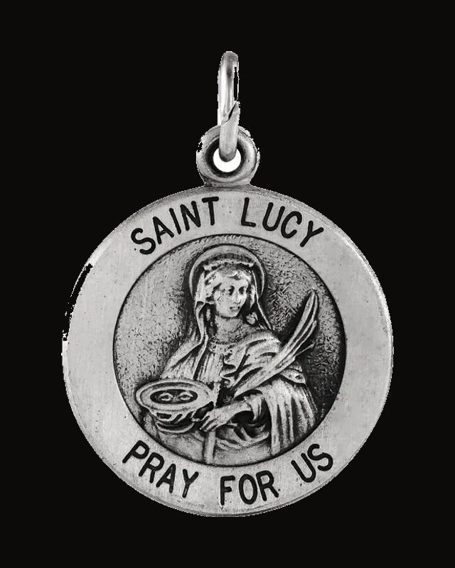 St. Lucy Medal Necklace or Pendant — Sterling Silver