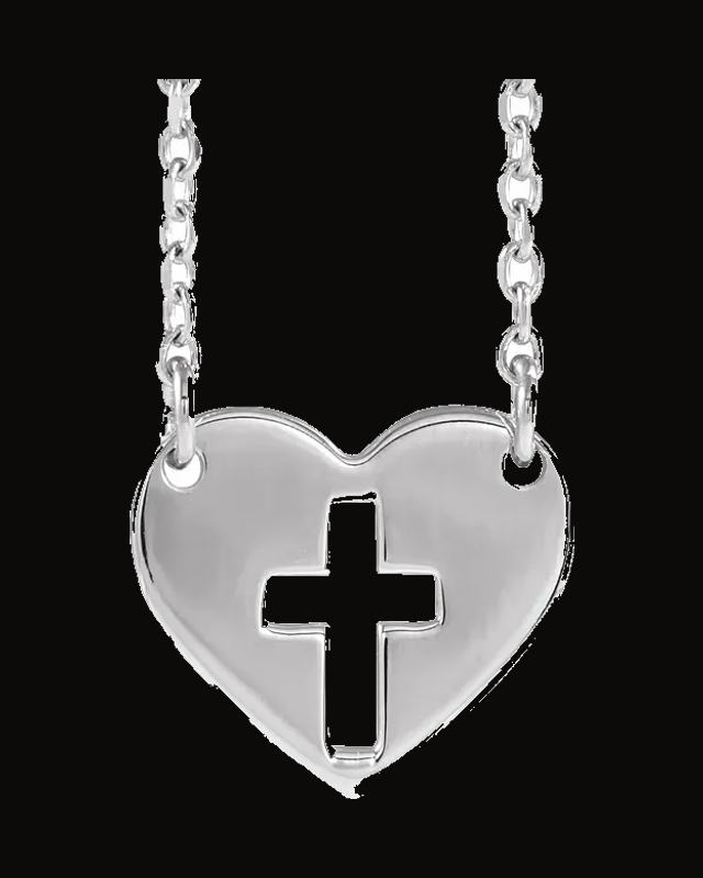 Pierced Cross Heart Necklace — Sterling Silver