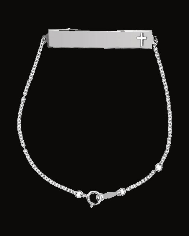Engravable Pierced Cross Bar Bracelet — Sterling Silver