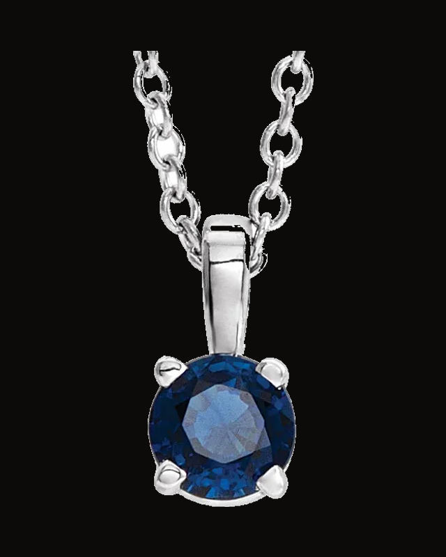 Imitation Blue Sapphire Birthstone Pendant — Sterling Silver · 6 mm