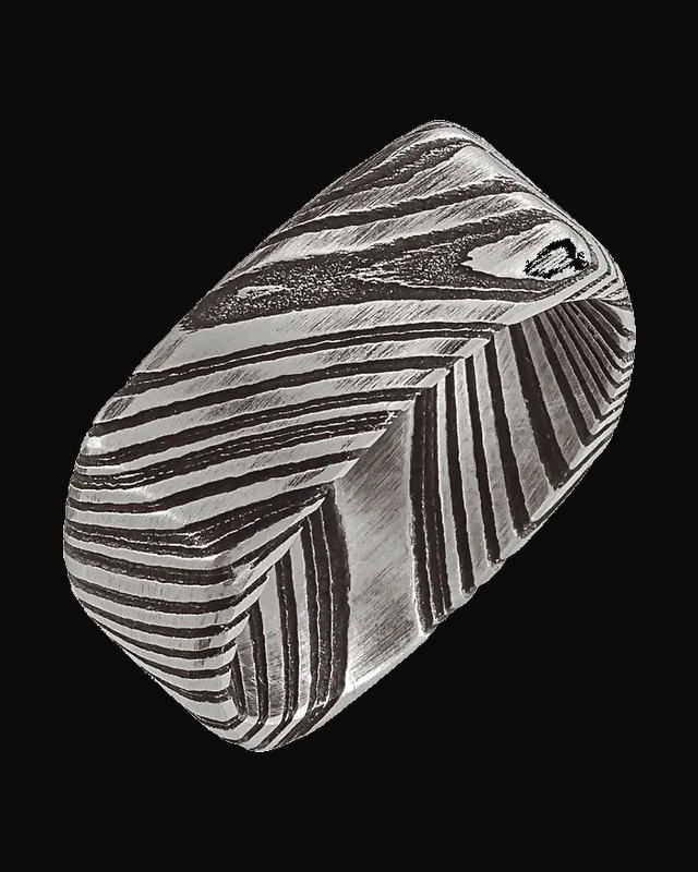 Damascus Comfort-Fit Square Band — Damascus Stainless Steel · 8 mm