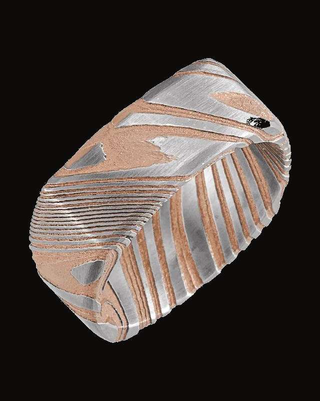 Damascus Comfort-Fit Square Band — Damascus Stainless Steel · 8 mm