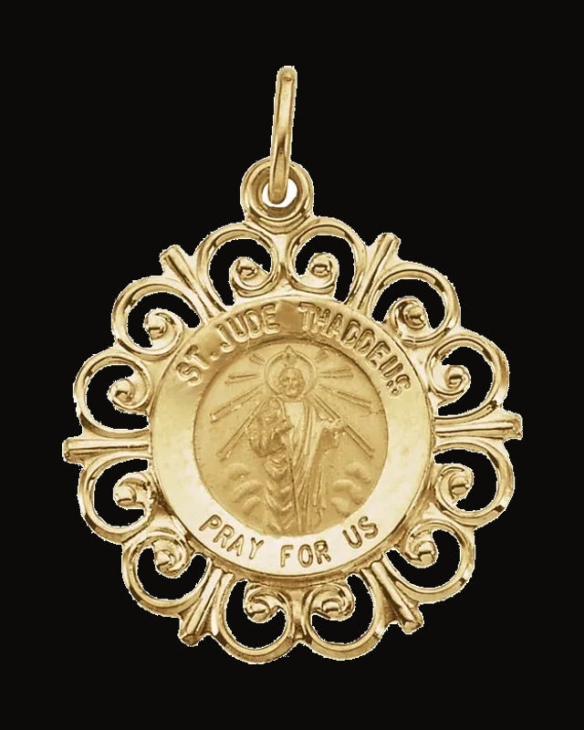 "Round St, Jude Medal" — 14K Yellow Gold