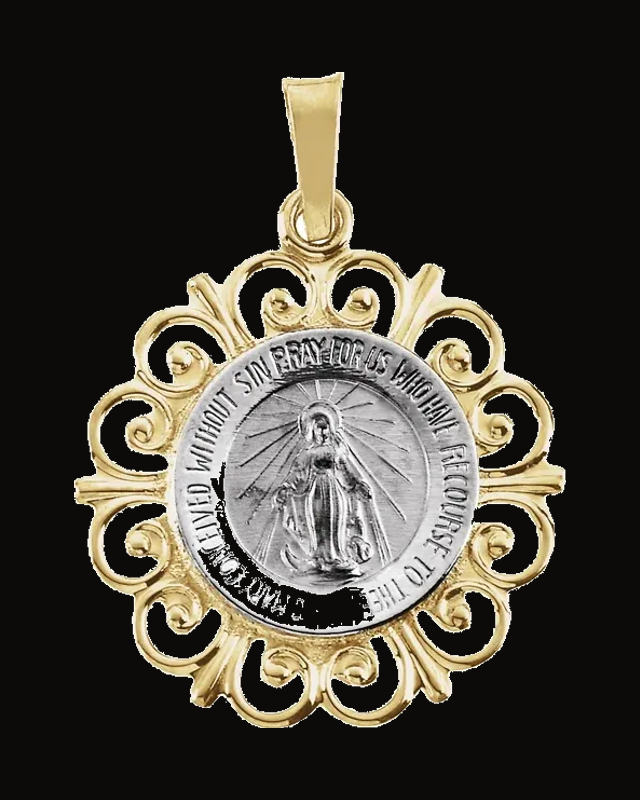 Round Miraculous Medal — Rhodium-Plated on 14K White & Yellow Gold