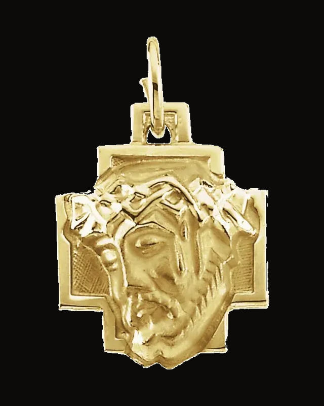 Face Of Jesus With Crown Pendant — 14K Yellow Gold